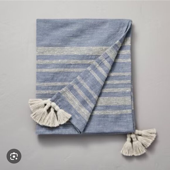 Hearth & Hand with Magnolia Heathered Stripe Tasseled Woven Throw Blanket NWT - Picture 2 of 3